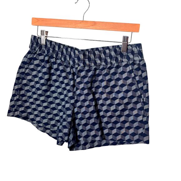 J. Crew 3" Boardwalk Shorts Blue Geometric Elastic Waist Pull On Style Sz 4 - Picture 1 of 5